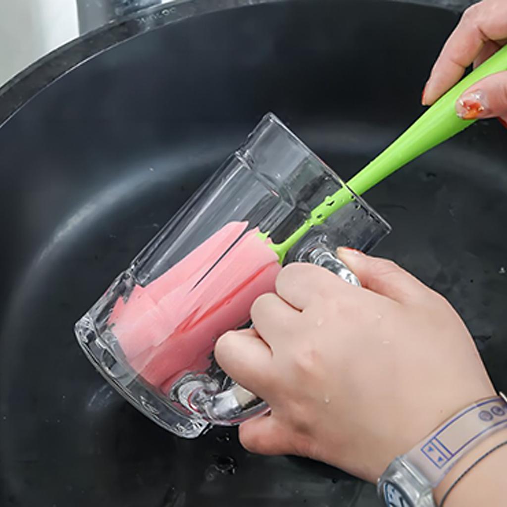 Tulip Shape Cup Cleaning Brush With Detachable Sponge For Deep Scrubbing And Long Handle Design Brush for Kitchen Use