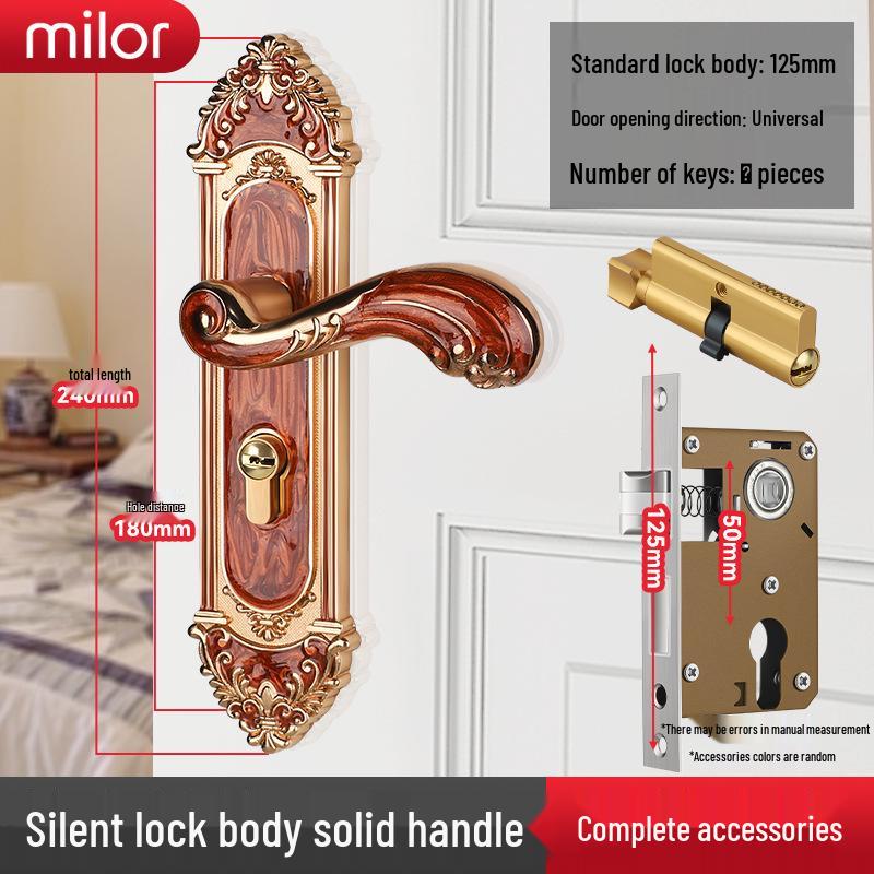 Universal Interior Door Lock Set: Silent Three-Piece Black Handle for Bedroom or Old Door Replacement