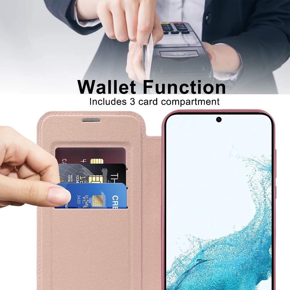 Card Holder Phone Case for Samsung Galaxy S22 5G Compatible with MagSafe Leather+TPU RFID Blocking Phone Cover
