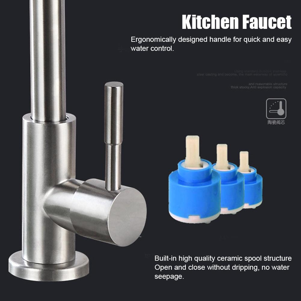 G1/2in Thread Stainless Steel Single Cold Single Hole Sink Water Tap 360 Degree Rotation Kitchen Faucet