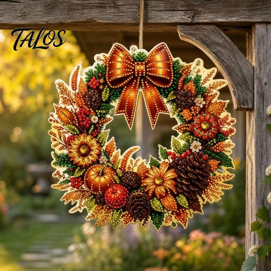 Elegant Holiday Ornament Fall Pumpkin Sunflower Wreath Hanging Decor, Acrylic Hand Painted Festive Party Decoration Window Ornament, Thanksgiving