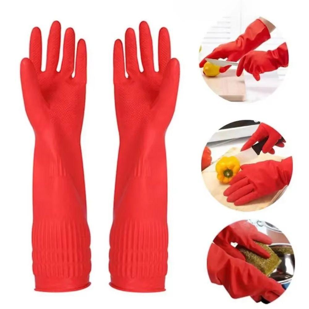 Extra Long Cuffs Rubber Cleaning Gloves 30/38/45cm Oil Resistant Mitts  Work