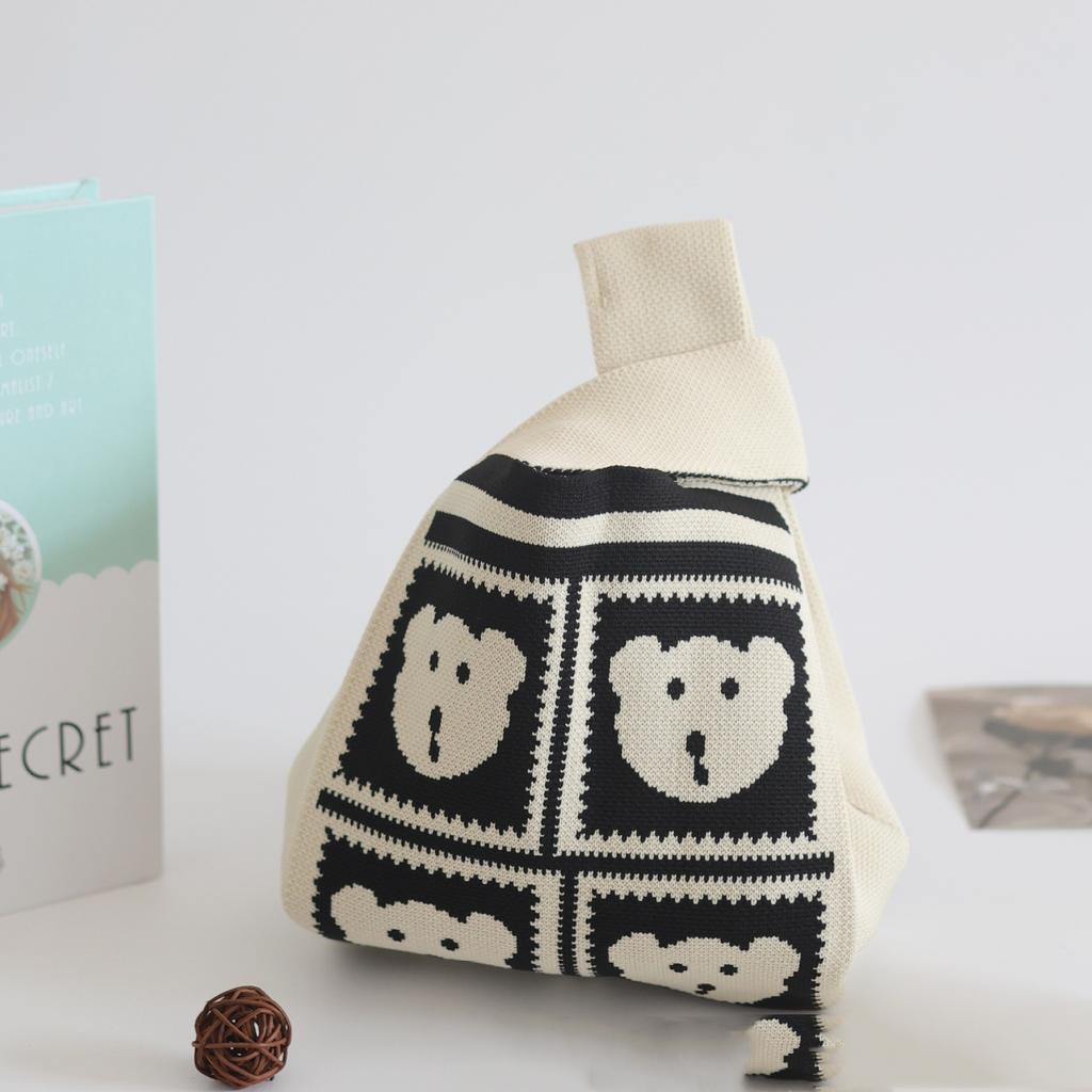 Women's Knot Wrist Bag Handmade Knitted Bag Portable Mini Striped Tote Bucket Phone Bags Large Capacity Autumn Winter Handbags