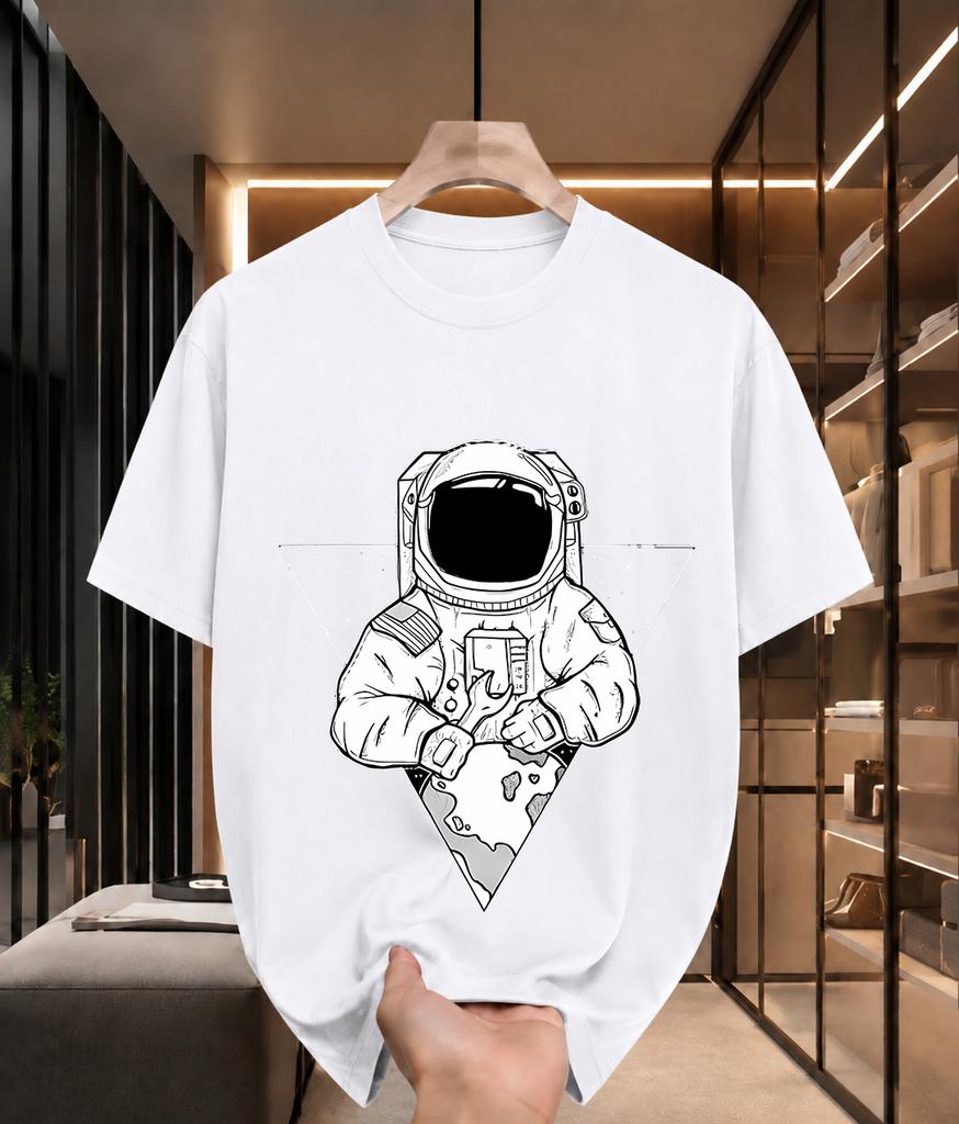 2026 New Cotton Tshirt With Triangle Starry Sky And Orbiting Planet Astronaut Print Trendy Top For Unisex And Unisex