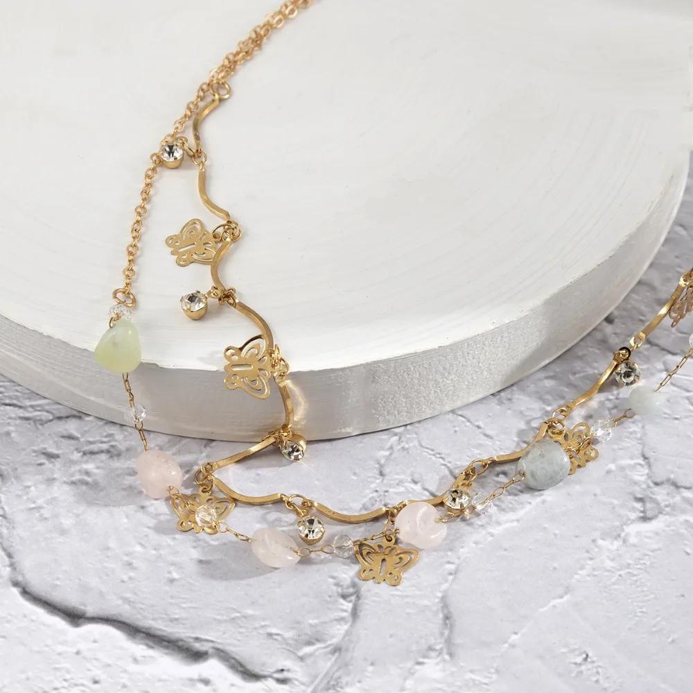 Sexy Double Layer Colorful Stone Chain for Women Crystal Butterfly Waist Bead Belly Chain Belly Belt Summer Beach Body Jewelry