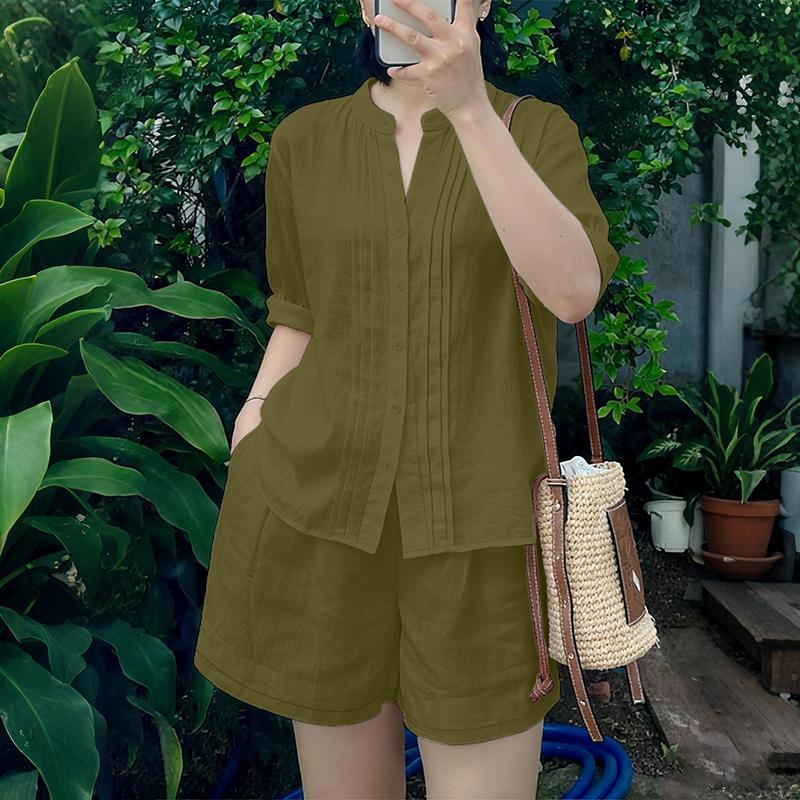 ZANZEA Women 3/4 Sleeve Blouse and Shorts Summer Two Piece Suit Sets