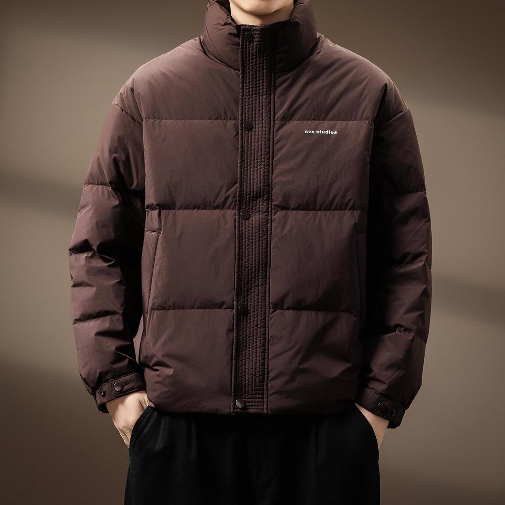 Men's High-End Fluffy White Duck Down Jacket: Thick, Warm, Stand Collar, Loose Fit for Winter