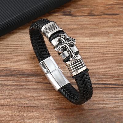 Bracelet Tressé en Cuir Simple Croix Bracelet Homme