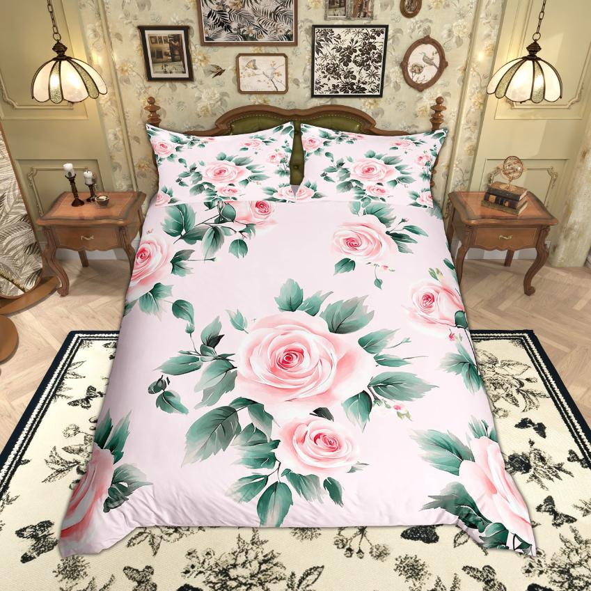 Comforter Homewish Chic Flower For Girls Spring Garden Floral Bedding Set Green Leaves Set