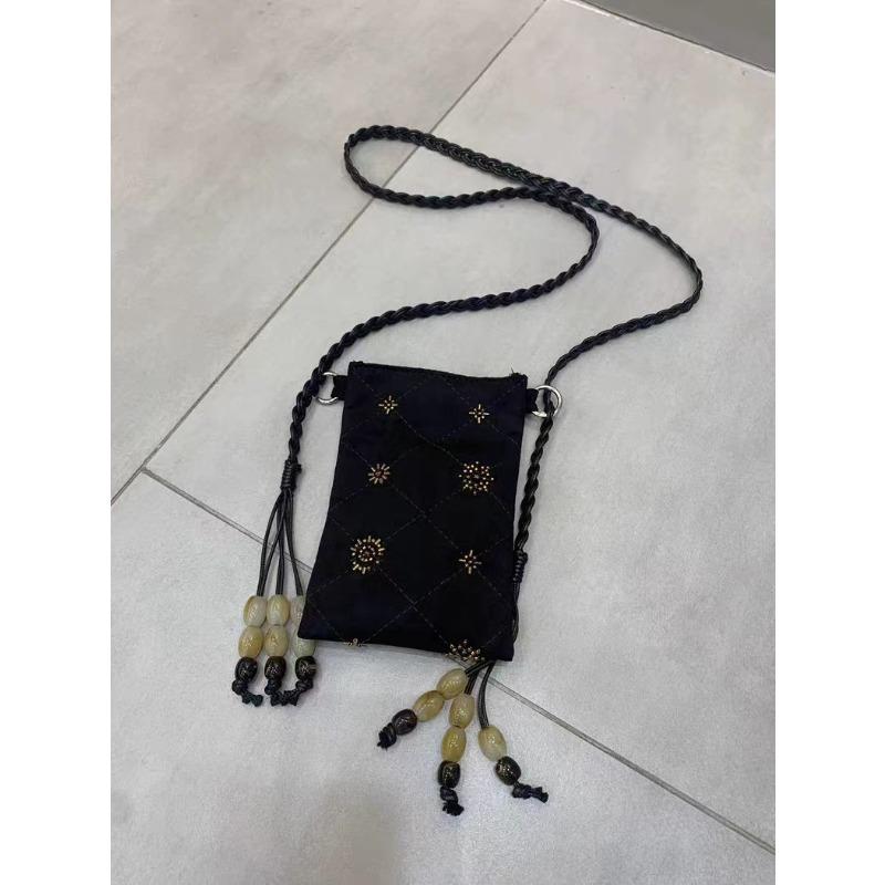 

New Bead Embroidery Bucket Bag Large Capacity Denim Handbag New Chinese Fashion Versatile Messenger Bag чёрный