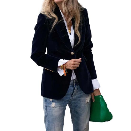Velvet Blazer for Women Long Sleeve Botton Up Business Office Suit Jacket Casual Lapel Open Front Coat
