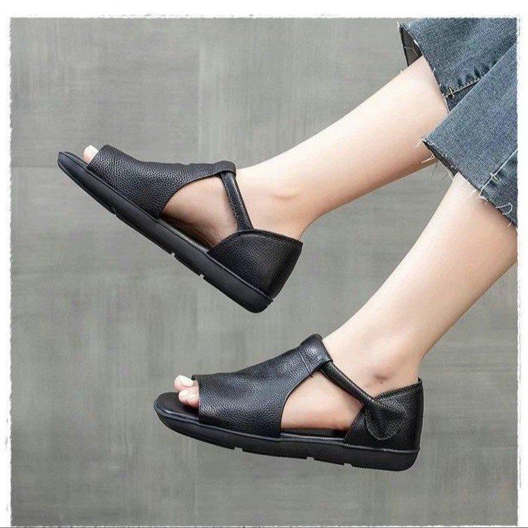 Retro Hong Kong style design sandals New summer casual flat heel bag heel open toe non-slip sandals