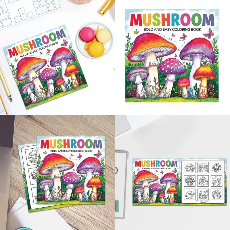 Big Coloring Book for Children Toddler Cartoon Mushroom Coloring Book Animal Dinosaur Coloring Book for Kids 21X21cm