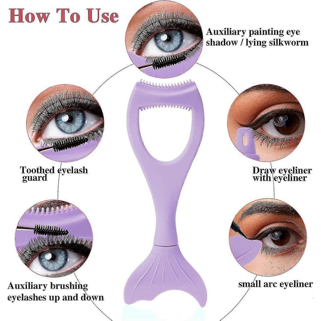 3 In 1 Mermaid Mascara Shield Silicone Eyelash Applicator Guard, Mascara Shield For Eyes, Reusable Eye Makeup Tool With Eyeliner Template - RIpj