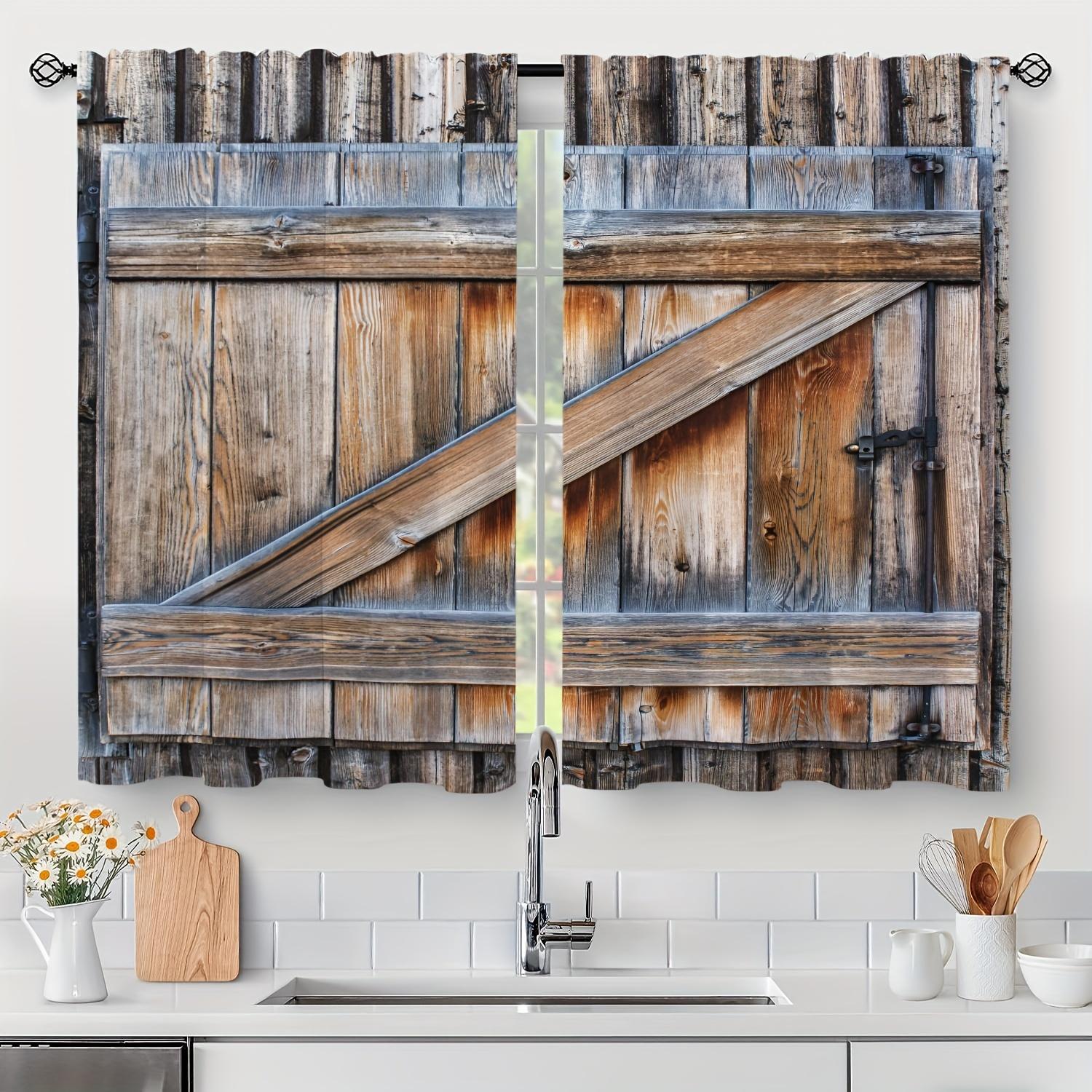 

Ретро стильный принт деревянная дверь стиль светофильтрующие шторы,винтажные декоративные элементы шторы для гостиной спальни W60H60(CM)x2pcs&Rod Pocket