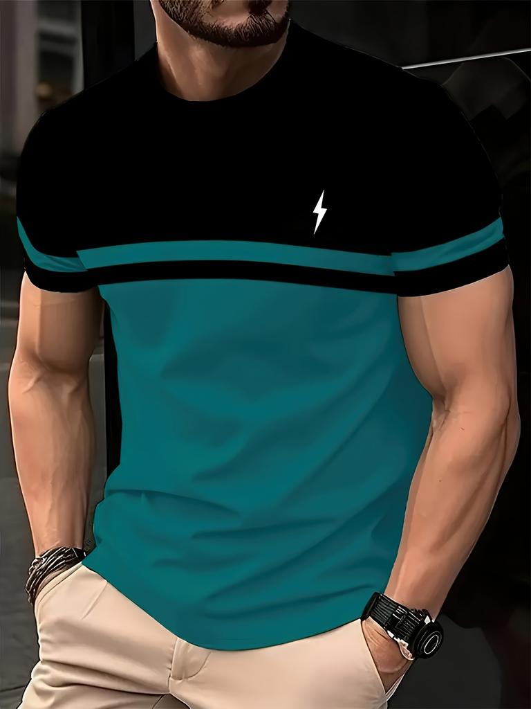 5er-Set, Gestreifte Stilvolle Lässige Herren-Kurzarm-T-Shirts, Farbverlauf Sommer Rundhals Schnelltrocknend Atmungsaktive Kurzarm-T-Shirts