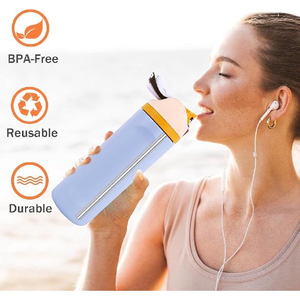 Replacement Stainless Steel Straws for Owala FreeSip/Flip 24 Oz 32 Oz, 3 Pack Metal Reble Straws with 2 Straw Cleaner Brushes for Owala FreeSip/Flip