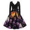 Women's Halloween Printed Long Maxi Dress for Costume Party