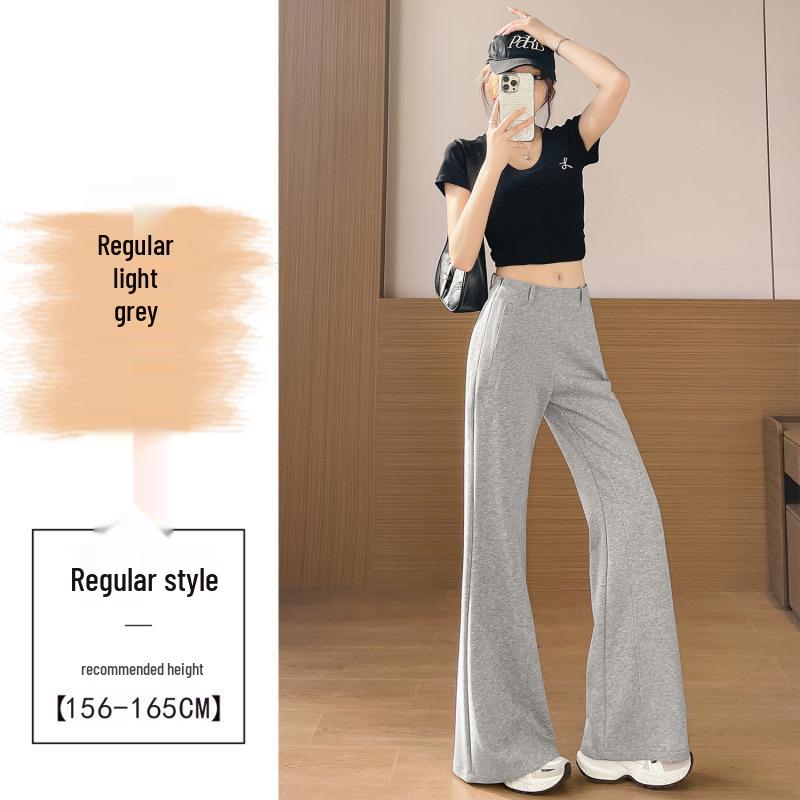 Light Gray Women s Petite Low-Rise Micro-Flare Sweatpants - Spring 2026 New Arrival, Slimming Wide-Leg Drape Style M