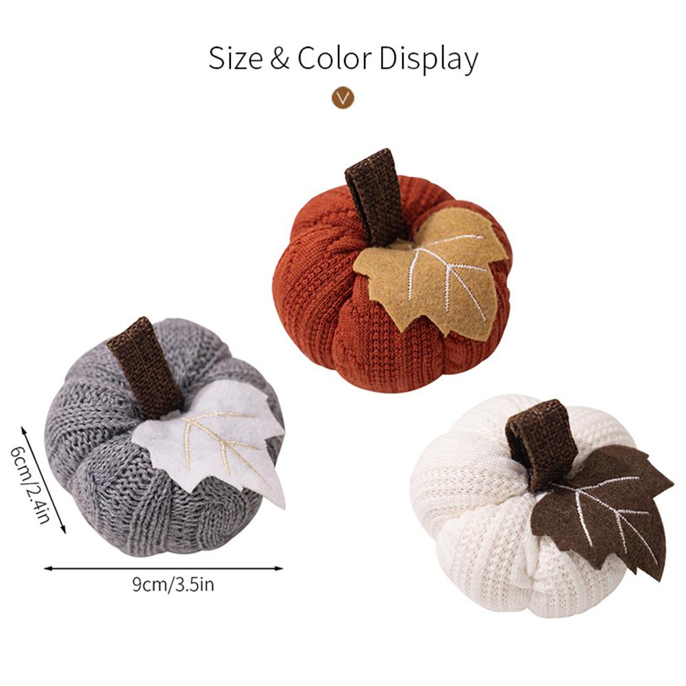 Autumn Pumpkin Decoration Set Of 3, Fabric Pumpkins In Orange Gray White For Indoor Table Centerpieces, Mantel Displays