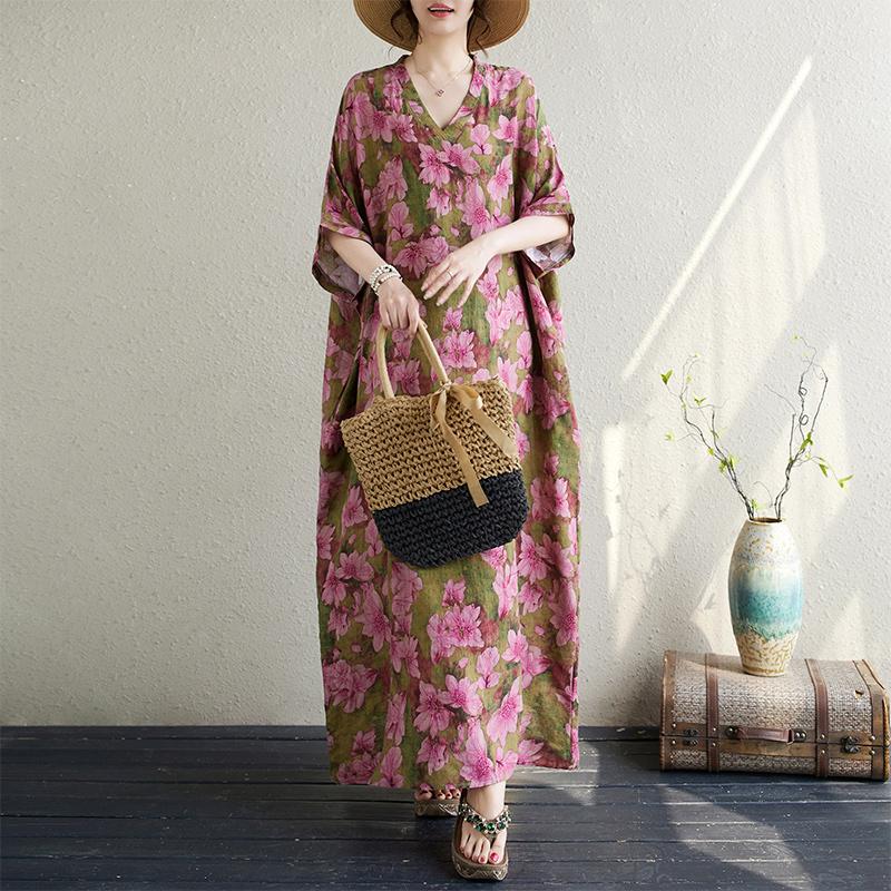 

DIMANAF 2024 Большие размеры летние женские пляжные базовые свободные стильные винтажные длинные богемные платья с цветочным принтом One Size розовый