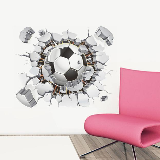 Naklejka ścienna 3D Piłka nożna Naklejka Usuwalna Winylowa Mural Artystyczny do Pokoju Dziecka, Pokoju Chłopca, Dekoracji o Motywie Sportowym 24x36 Cal