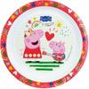Lot vaisselle - FUN HOUSE - PEPPA PIG - 2 assiettes creuses Ø 22 cm, 2 verres 220 ml, gourde 350 ml, boîte à goûter et peluche 17 cm
