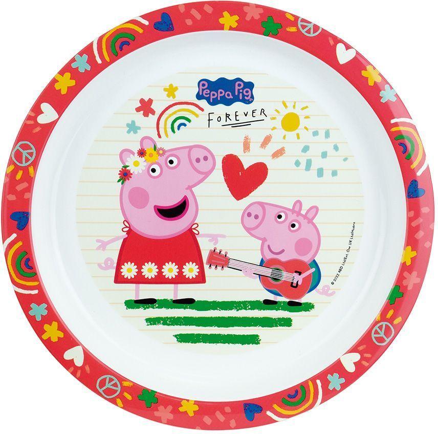 Lot vaisselle - FUN HOUSE - PEPPA PIG - 2 assiettes creuses Ø 22 cm, 2 verres 220 ml, gourde 350 ml, boîte à goûter et peluche 17 cm
