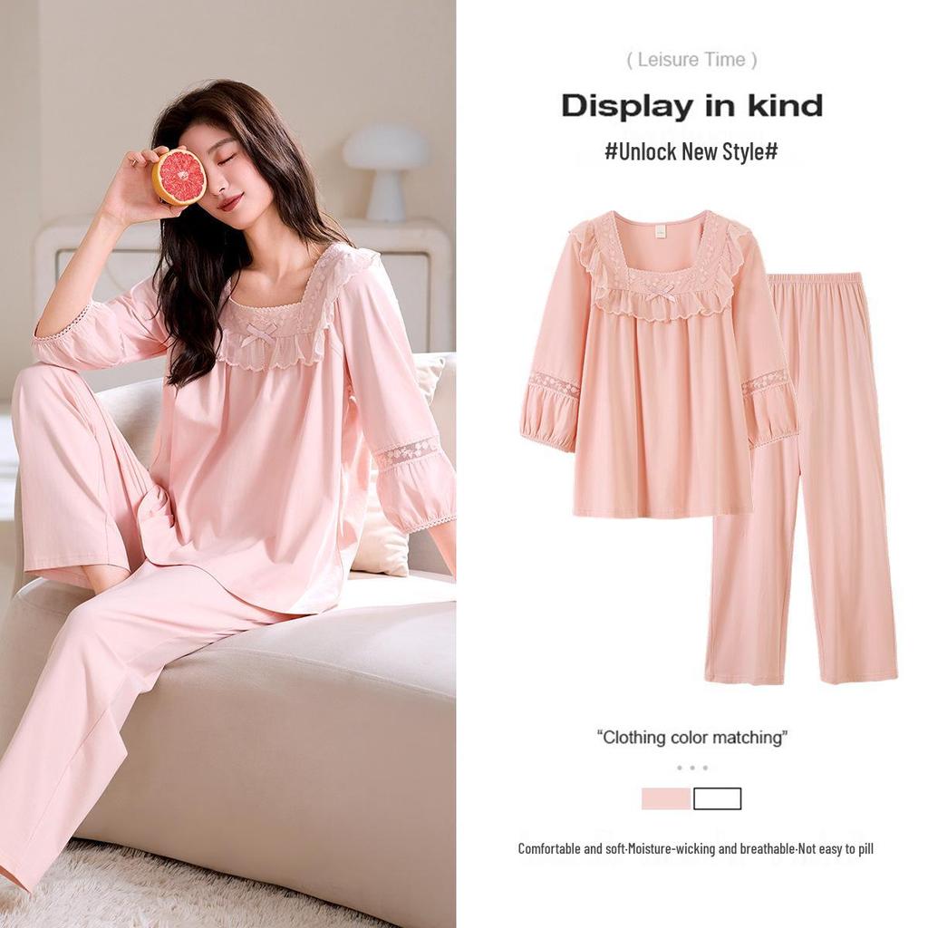 Women's Long Sleeve Modal Cotton Pajamas - Thin, Plus Size Home Wear for Middle-Aged Moms, Ideal for Spring, Autumn, and Winter