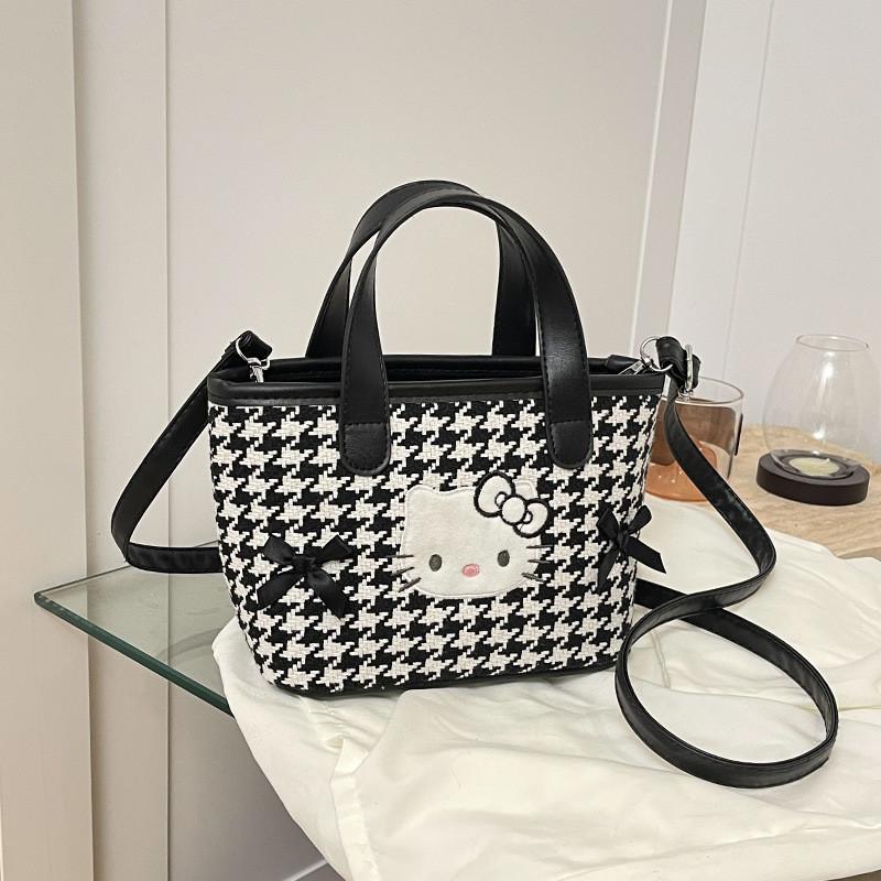 Hello Kitty Womens Pu Basket Bag With Butterfly Bow For Casual Daily Use