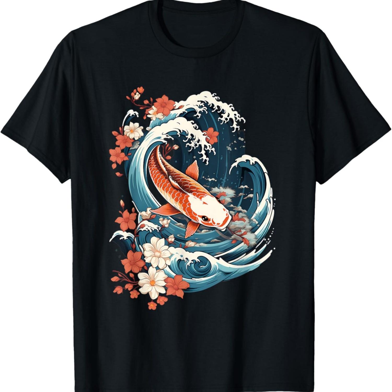 

Koi Carp Ying Yang Nishikigoi Fish Cherry Blossom T-Shirt(55) S чёрный