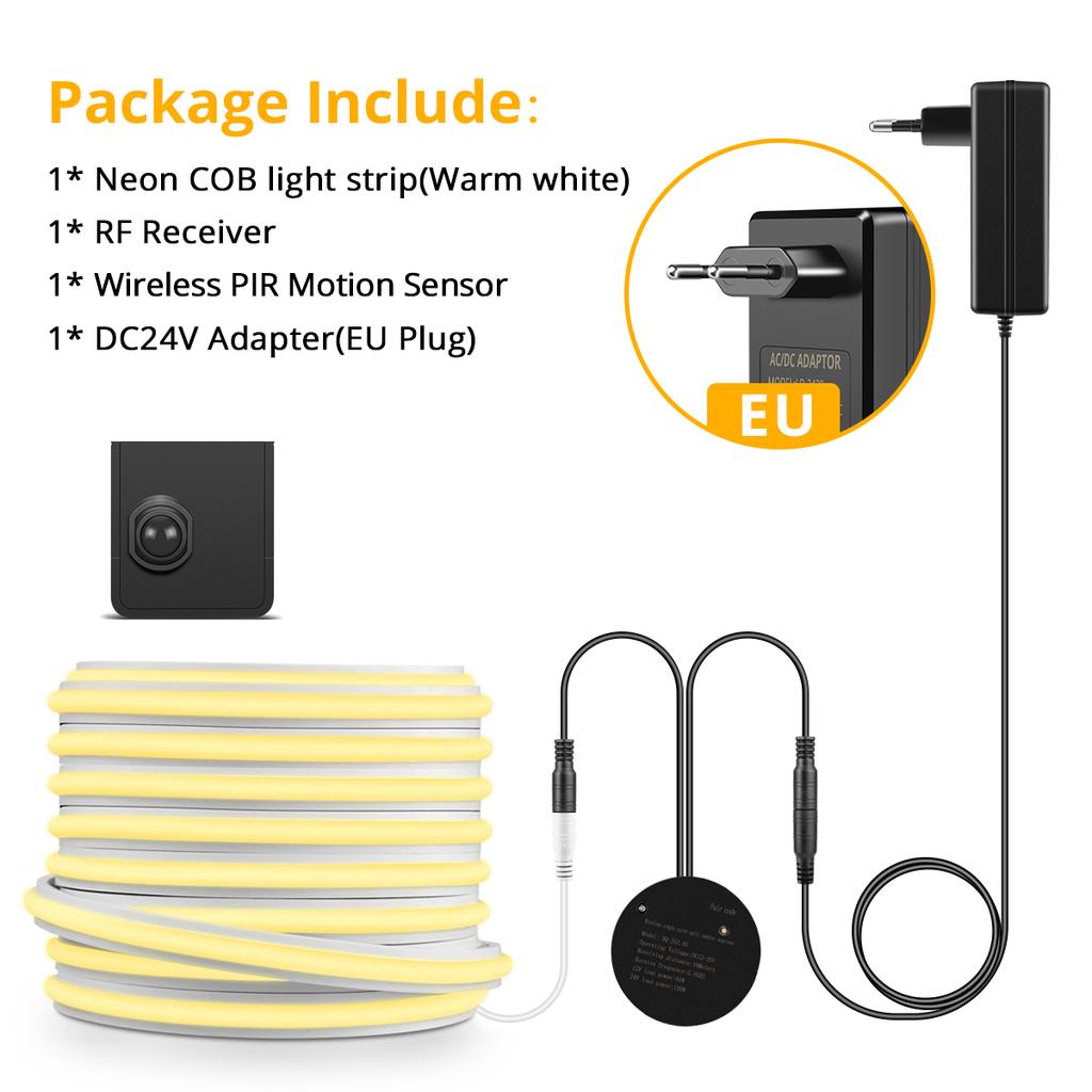 24V COB LED Streifen Neonlicht Mit Tragbarem PIR Bewegungsmelder Schalter Echtes Silikonband Intelligente Nachtlampe Für Flur Treppenstufe