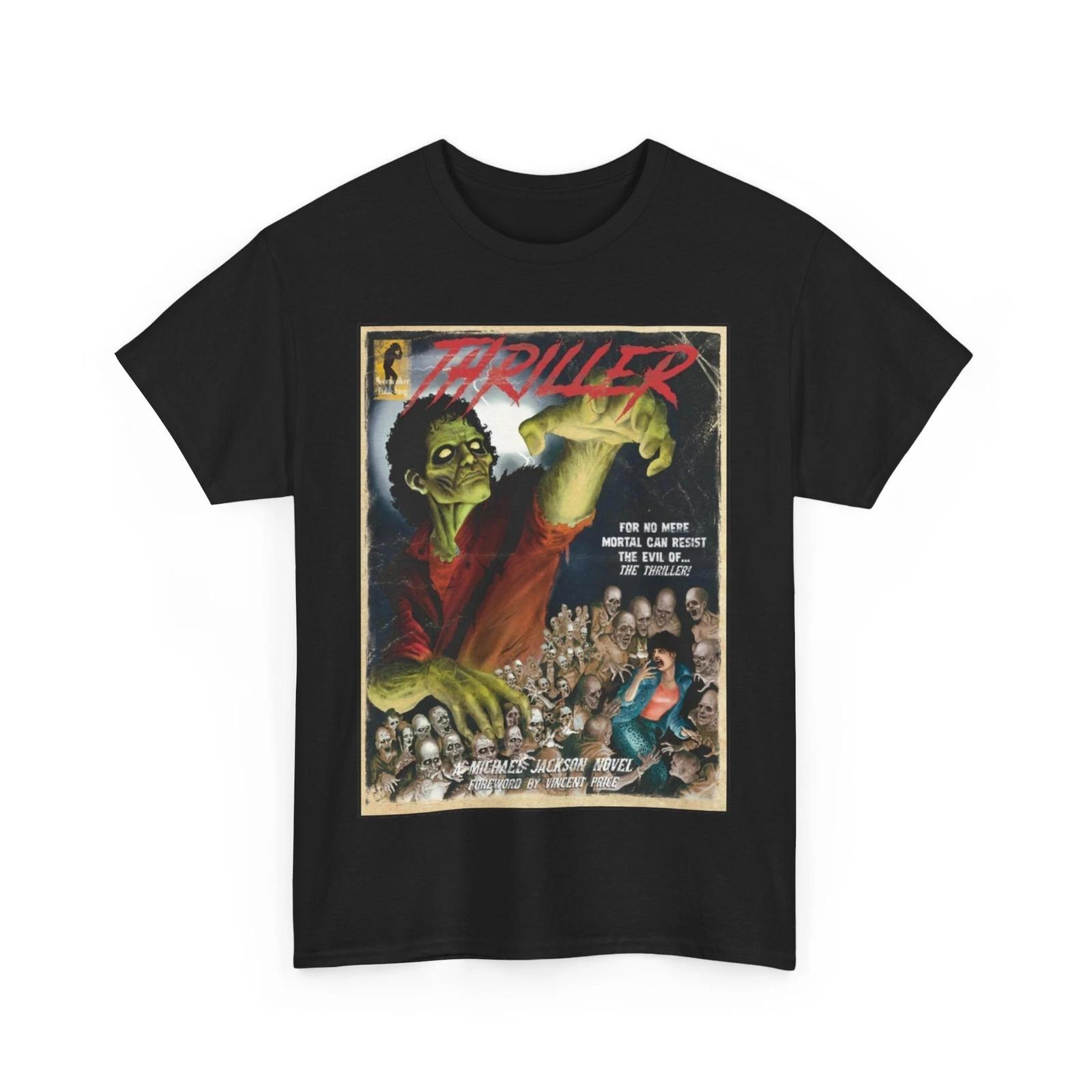 Michael Jackson Thriller 100% Cotton T-shirt Mens Tees Top Unisex Heavy Cotton Tee L