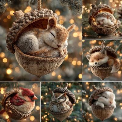 Ornements Glands Animaux de la Forêt Ornements de Noël Cosy Woodland 2D Décorations Rustiques de Fête pour Arbre Guirlande Cadeaux Inspirés par la Nature
