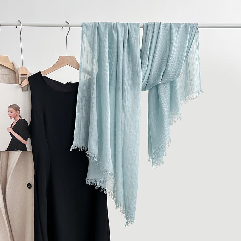 Cotton and linen scarf, fashion, literary style, solid color, linen scarf, women's air-conditioned room, shawl, and sunscreen silk scarf outside.