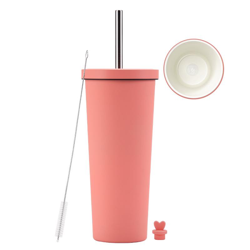 2025 Ceramic Liner Milk Tea Cup Large Capacity 830Ml Thermos Cup Stainless Steel Straw Cup