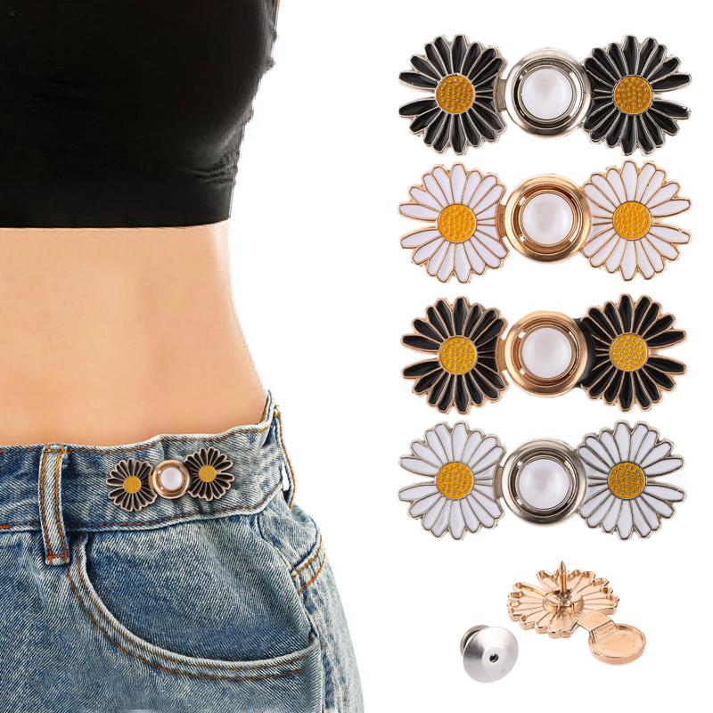 4 Pcs Jeans Buttons Pants Clip Waist Tightener Buttons Flower for DIY Adjustable Waist Buckle