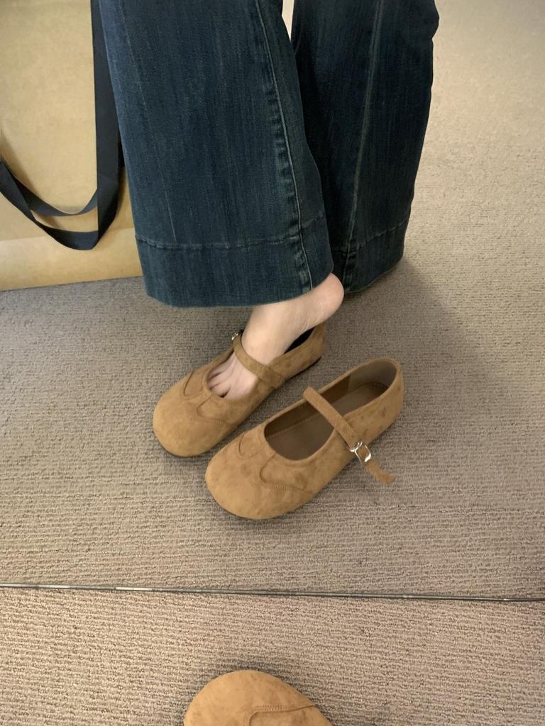 Suede small leather shoes flat spring and autumn word with soft sole Doudou shoes evening commuting shoes