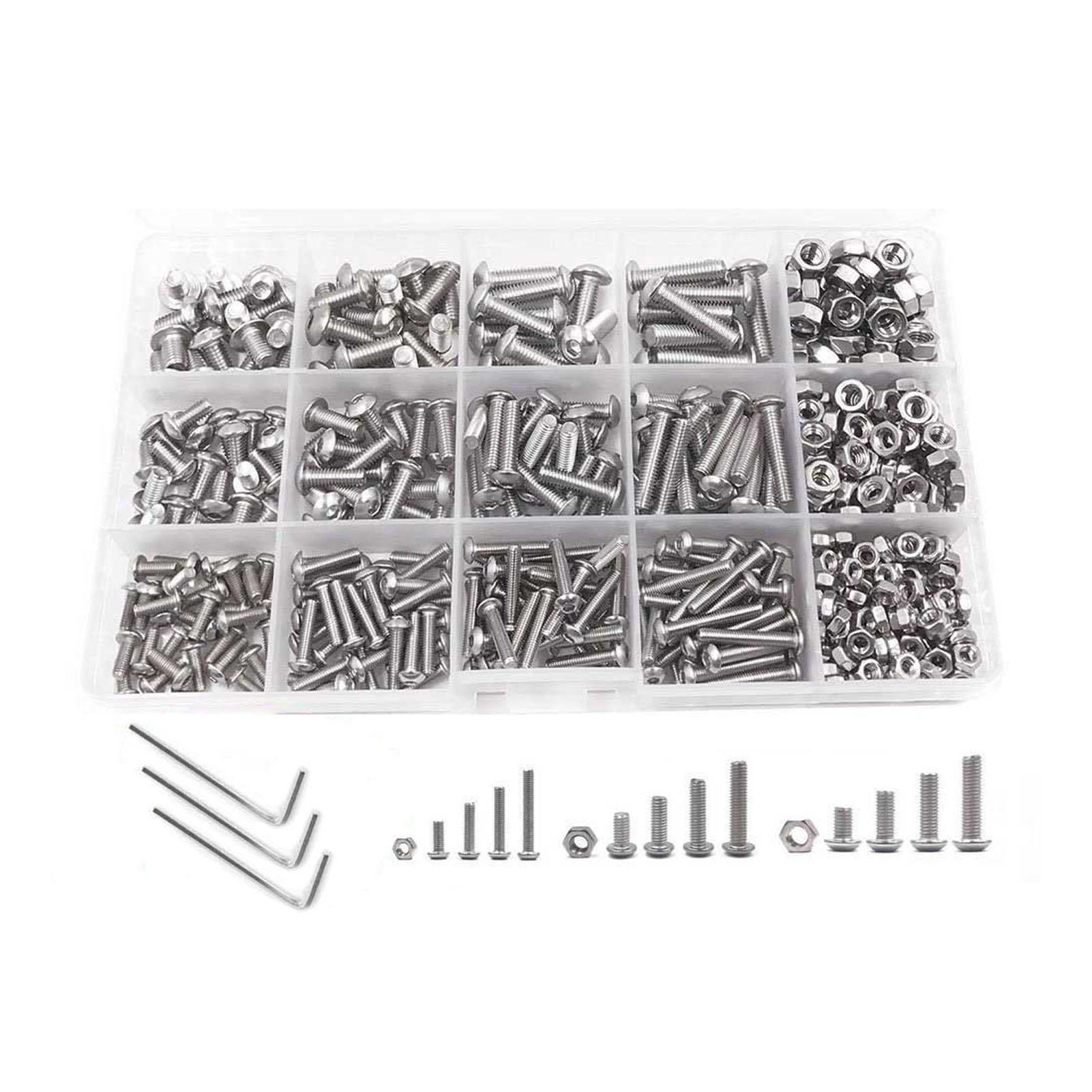 

500 шт. винтов с цилиндрической головкой и шестигранным углублением под ключ из нержавеющей стали, набор гаек для автомобильного производства M3