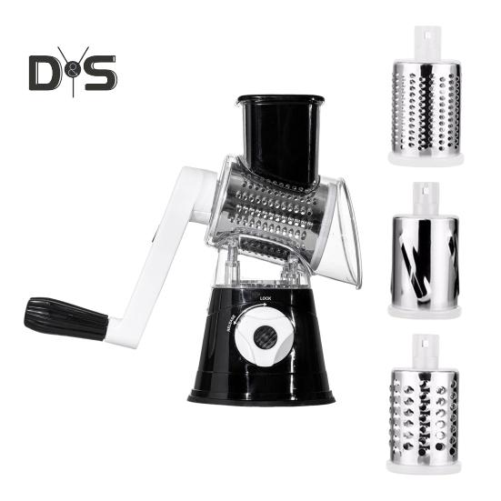 

Вращающаяся терка для сыра со сменными лезвиями из нержавеющей стали 3-в-1 ломтерезка и измельчитель для сыра с ручным приводом кухонный гаджет для быстрой нарезки чёрный