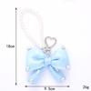 Stock Chic Pearl Beaded Keychain Pendant with a High-end Feel,sparkling Rhinestonesfabric Bow Decorationand Mobile Phone Strap
