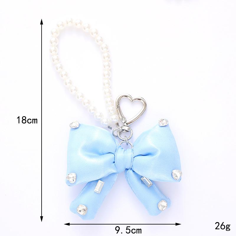 Stock Chic Pearl Beaded Keychain Pendant with a High-end Feel,sparkling Rhinestonesfabric Bow Decorationand Mobile Phone Strap