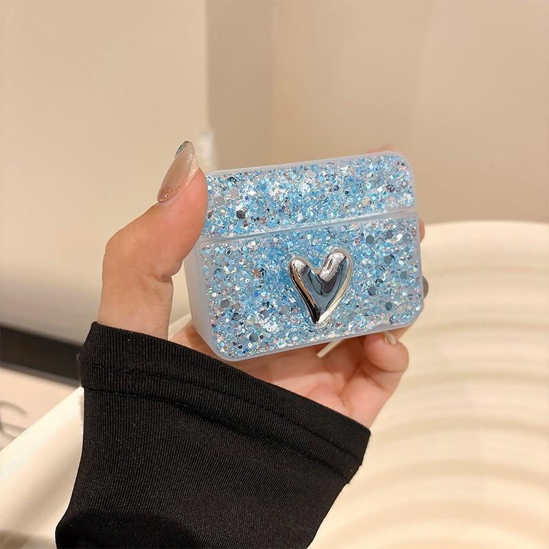 Square Bluetooth Earphone Case Suitable Apple Airpods 4 Generation Glitter Airpodspro Heart-shaped Protective