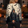 Women's Long Sleeve Knit Cardigan with Halloween Print Button Front