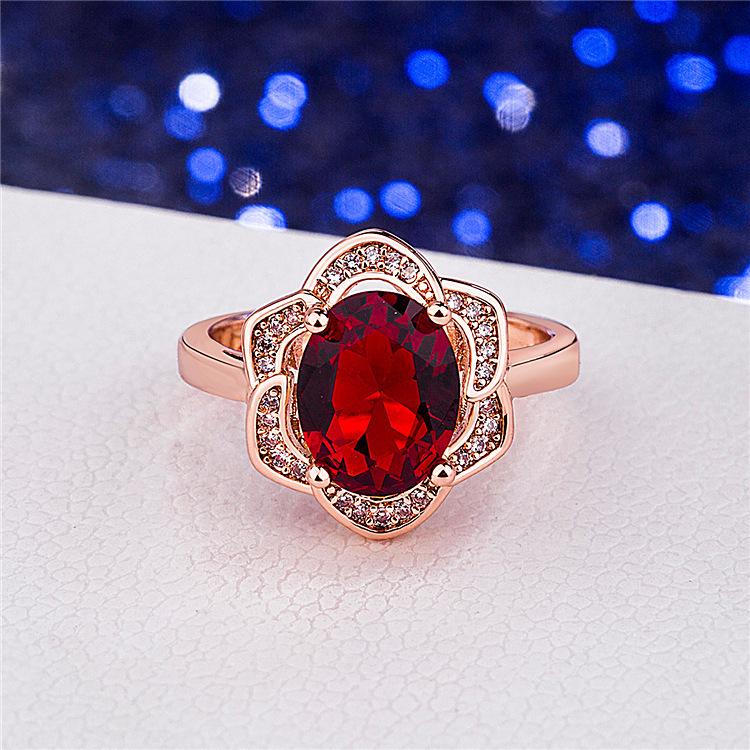 Elegant Red Tourmaline Gemstone Ring: Natural Red Tourmaline with Diamond Cluster in 18K Rose Gold Plated Floral Design