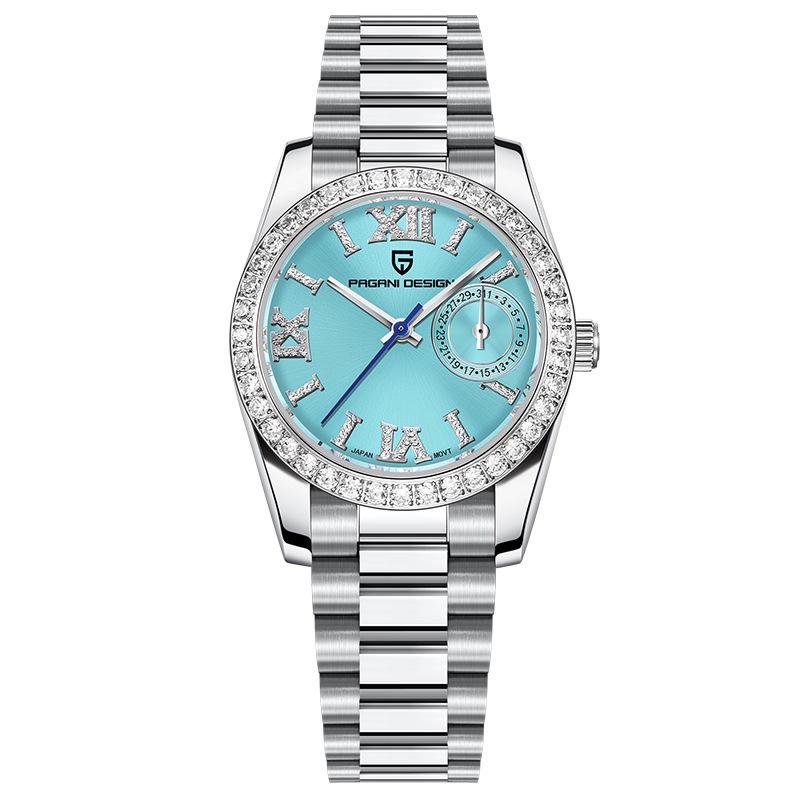 PAGANI DESIGN Damen-Uhr 32MM Wasserdicht Edelstahl mit Diamant-Zifferblatt und Kalender