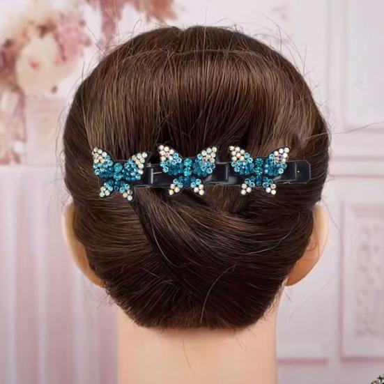 4/6Pcs Faux Crystal Stone Braided Hair Clips Girls Rhinestone Butterflies Decor Hair Braid Clips Shiny Hair Accessories