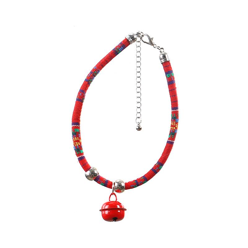 Colorful Ethnic-Style Adjustable Pet Collar with Bell for Cats and Puppies