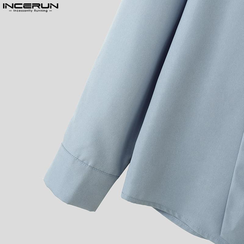INCERUN Men Turn Down Collar Lace-up Long Sleeve Tops Buttons Casual Shirts