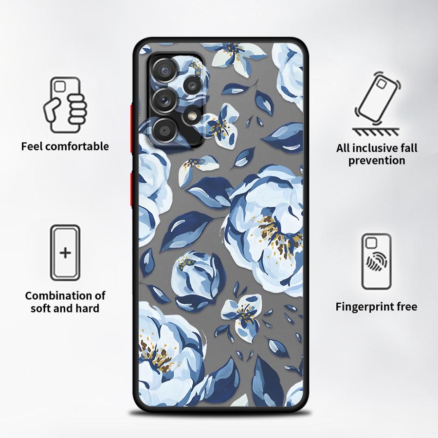 Cartoon Bule Flower Case for Samsung Galaxy A16 A15 A73 A33 A54 A53 A34 A36 A14 A23 A56 A55 A35 A17 A52 A52S A72 Phone Cover